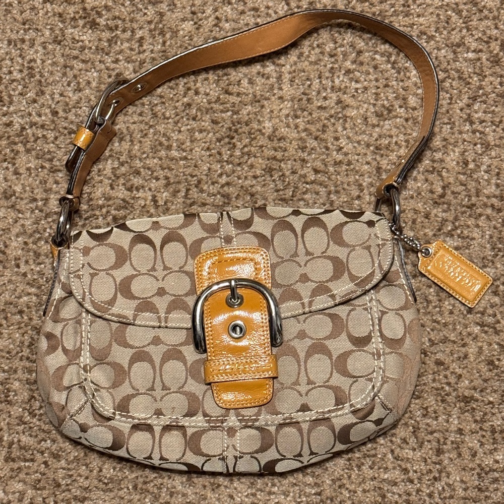 Coach Brown and Tan Signature SoHo Shoulder Bag